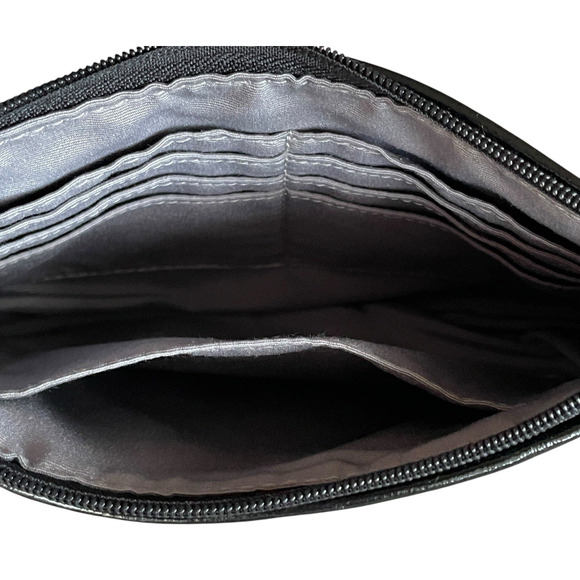 COACH Signature Black Leather Pleated Canvas Top Zip Wristlet Bag Logo Hang Tag - Picture 8 of 10